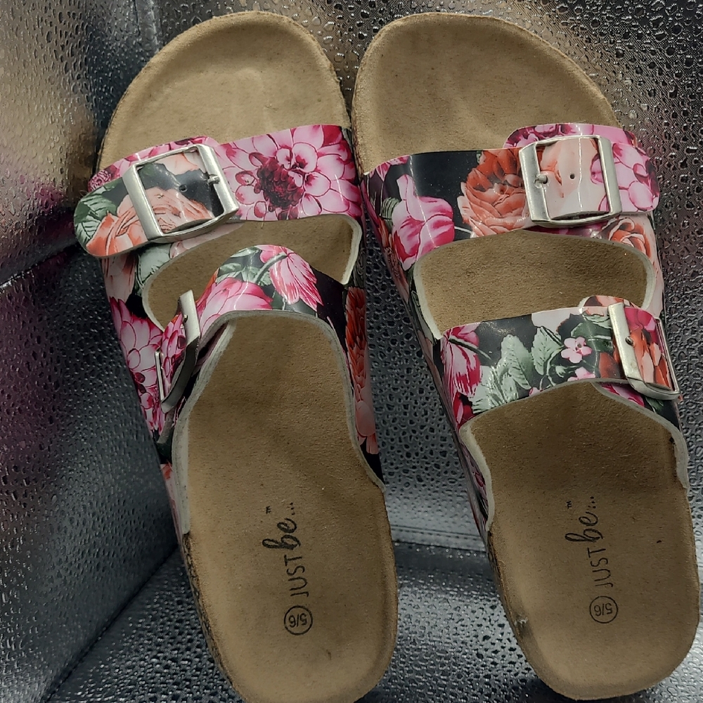 Just Be Pink and Black Sandals with Adjustable Straps